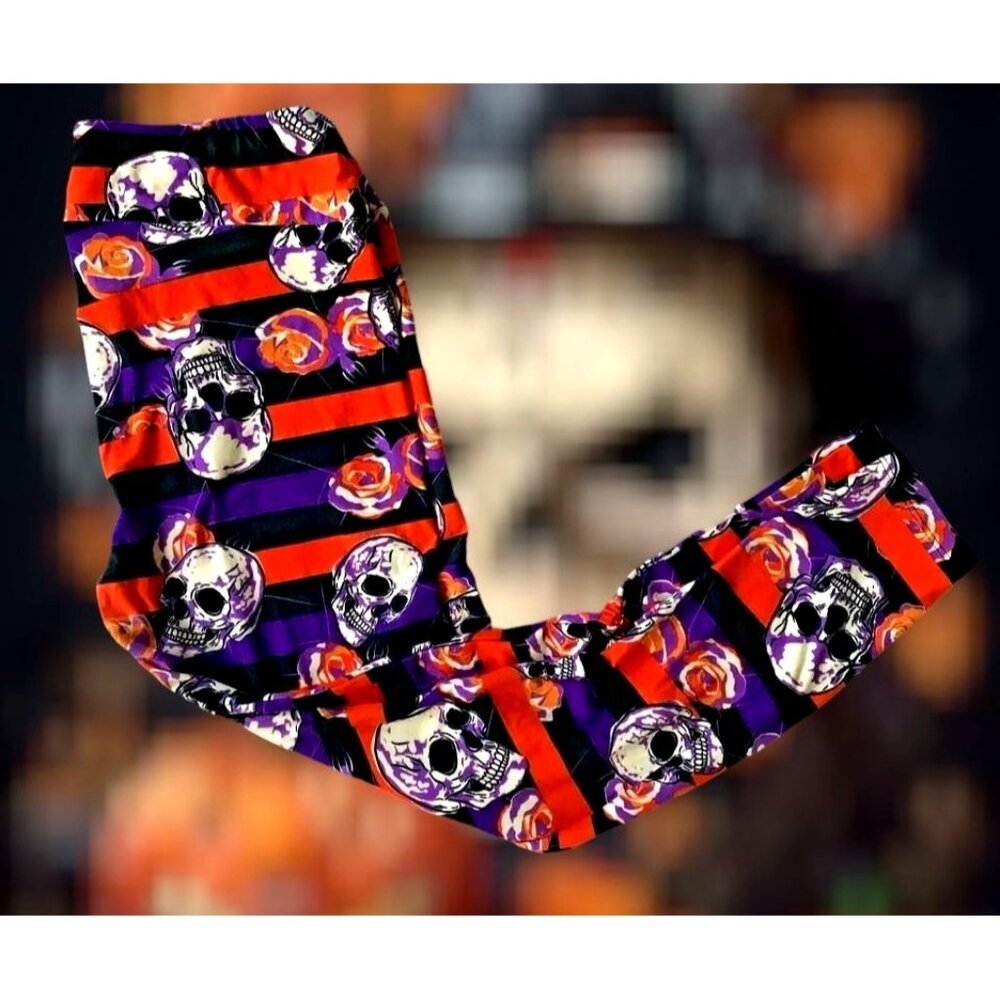 LulaRoe Halloween Leggings Tall Curvy 32 inch Skull Floral TrickTreat Fe… - Picture 2 of 13